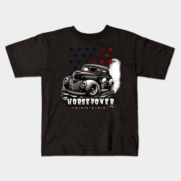 Stars and Horsepower - Vintage Classic American Muscle Car - Hot Rod and Rat Rod Rockabilly Retro Collection Kids T-Shirt by LollipopINC